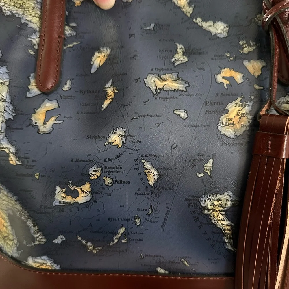Patricia Nash Verzi Leather Greek World Map Studded Bottom Tote + Dust Bag Nwt❤️ - Picture 8 of 9